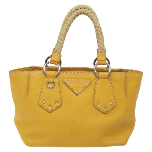 PRADA Hand Bag Leather Yellow Silver - Picture 2 of 13